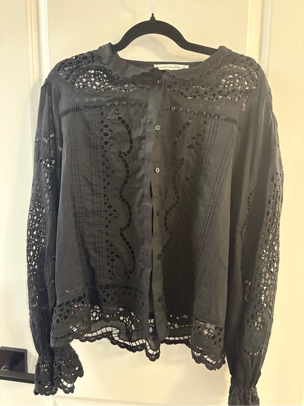 Abercrombie & Fitch Black Eyelet Lace Button-Down Blouse